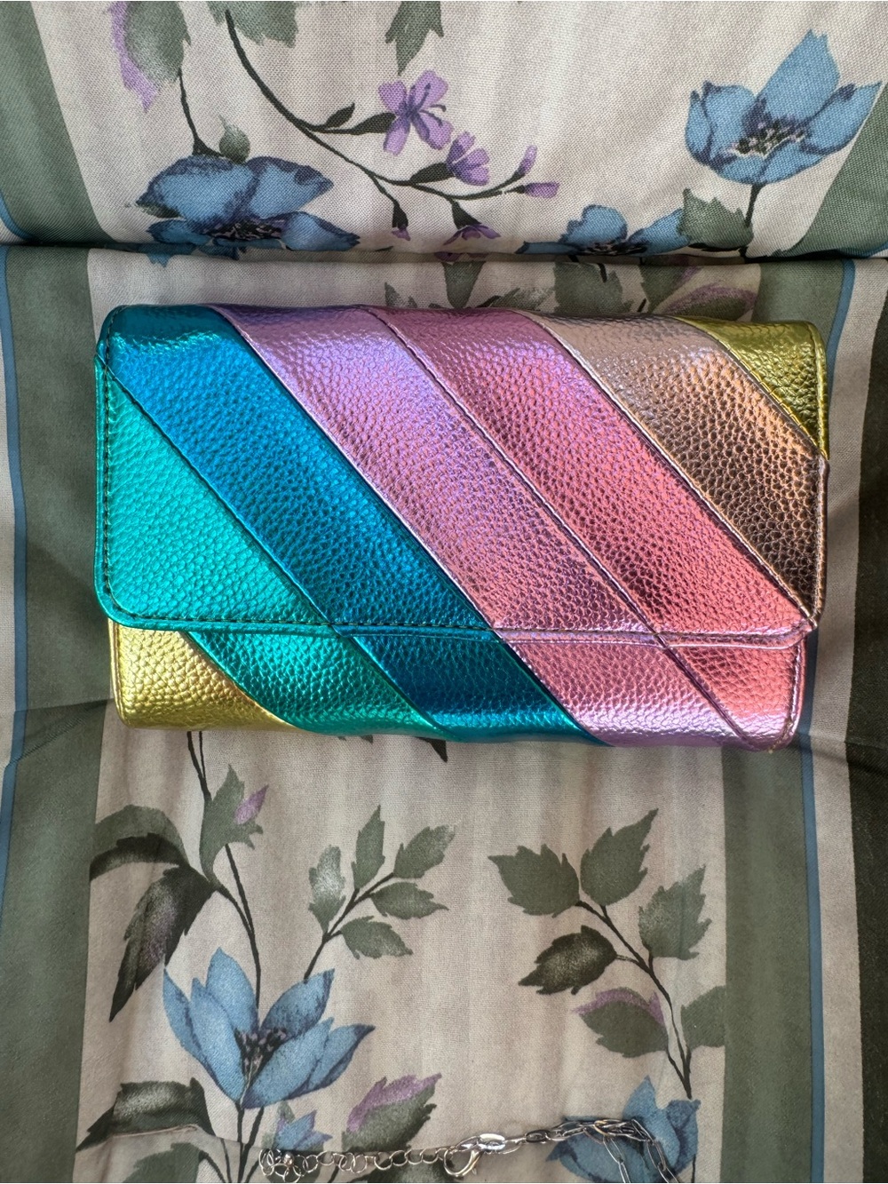 Iridescent Rainbow Metallic Clutch Wallet for Women